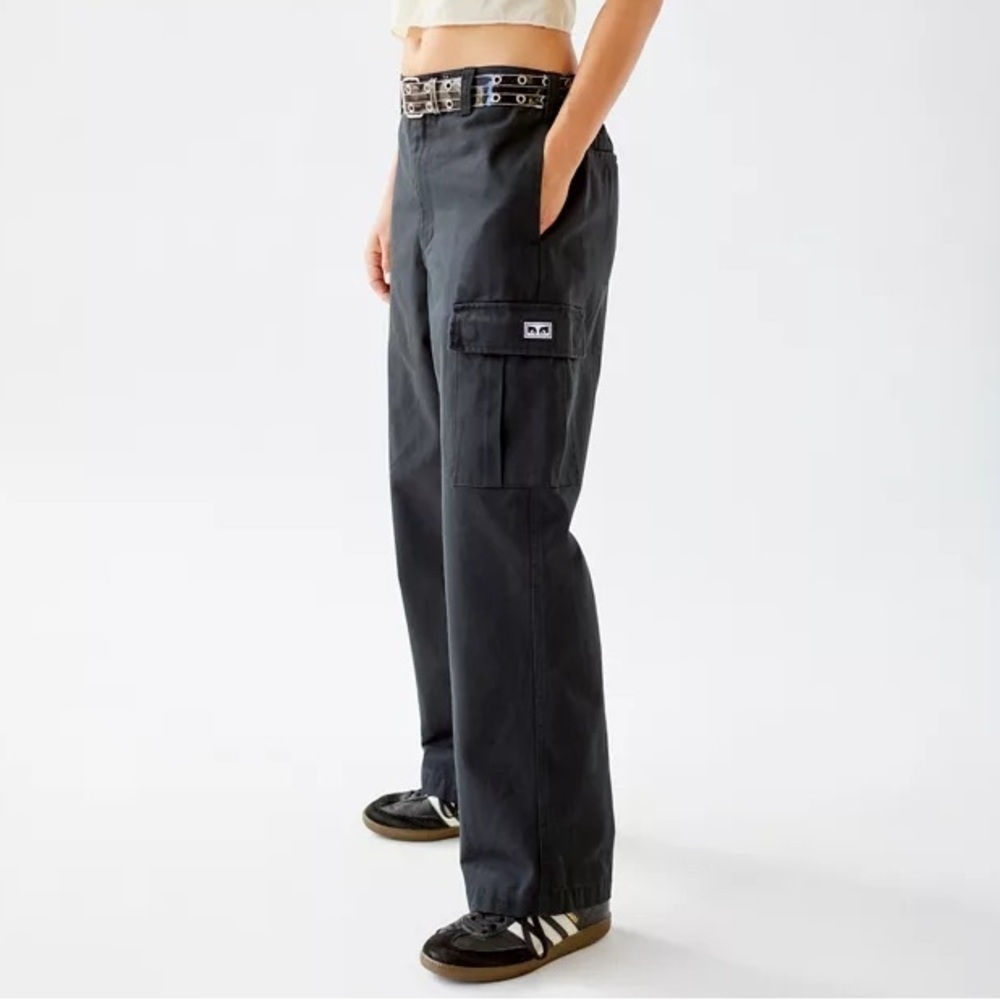 Obey Women 26 Black Grunge 90s Y2K Big Division Embroidered Cargo Pant NWOT
